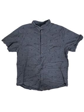 Hang Ten Short Sleeve Button Shirt Gray Palm Print Size L Casual